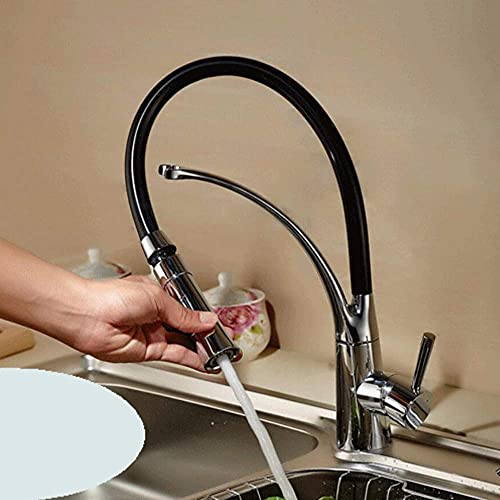 Robinet mitigeur de cuisine noir avec commande double eau chaude et froide - 7