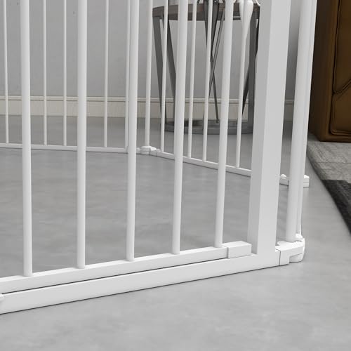 PawHut Welpenauslauf faltbar 90cm Hoch Freilaufgehege mit 8 Paneelen, Welpenlaufstall mit abschließbarer Tür, Hundelaufstall für drinnen und draußen, für mittelgroße Hunde, 154x154x90 cm, Weiß