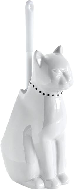 Gelco 707363 Cat Toilet Brush Set in Ceramic and Plastic, Onyx, 17 x 28 x 29 cm