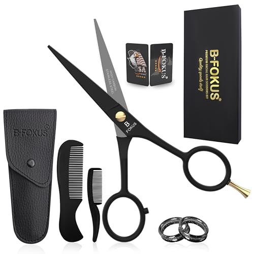 5' Premium Beard Mustache Scissors, Black High Carbon Stainless Steel Beard Scissors with 1 Beard...