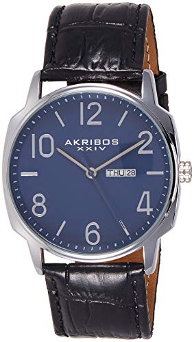 Akribos XXIV Men's Canvas Classic Watch - Clear Arabic Numerals With Date Window On a Comfortable Covered Genuine Leather Strap - AK801
