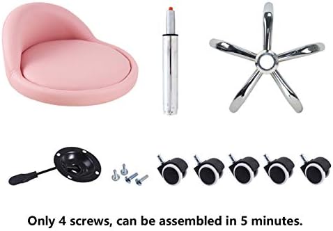 KKTONER PU Leather Round Rolling Stool with Back Rest Height Adjustable Swivel Drafting Work SPA Task Chair with Wheels (PINK)