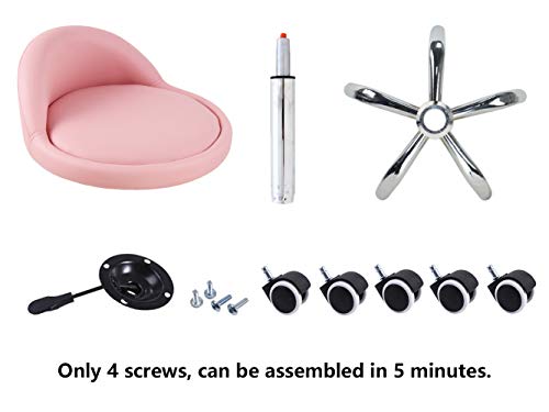 Kktoner Pu Leather Round Rolling Stool With Back Rest Height Adjustable Swivel Drafting Work Spa Task Chair With Wheels Pink #TOP5