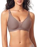 Cavotor Non Wired Bras for Women Comfort Support Bra for Saggy Breasts Padded Wireless Bras for Large Busts Lace Mesh Soft Seamless Bralettes (Coffee,L)
