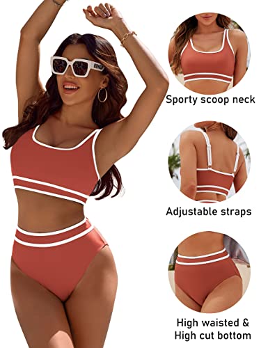 Image of BMJL Women's High Waisted Bikini Sets Sporty Two Piece Swimsuits Color Block Tummy Control Modest Bathing Suit