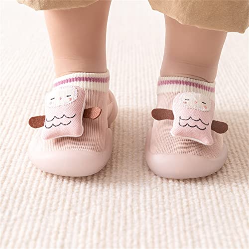 Baby Moccasins Infant Boys Girls Animal Cartoon Shoes Toddler Fleece Floor Socks Non Slip Prewalker Shoes (Pink, 6-12 Months)3