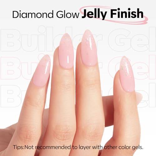 modelones Builder Nail Gel,No Top Coat Needed Builder for Nails Cover Nude, C-Curve Sculpting, Glossy Jelly Finish Nude Pink, No-Wipe, 9-in-One LED Lamp Cured Color Gel Polish for Quick Diy Salon