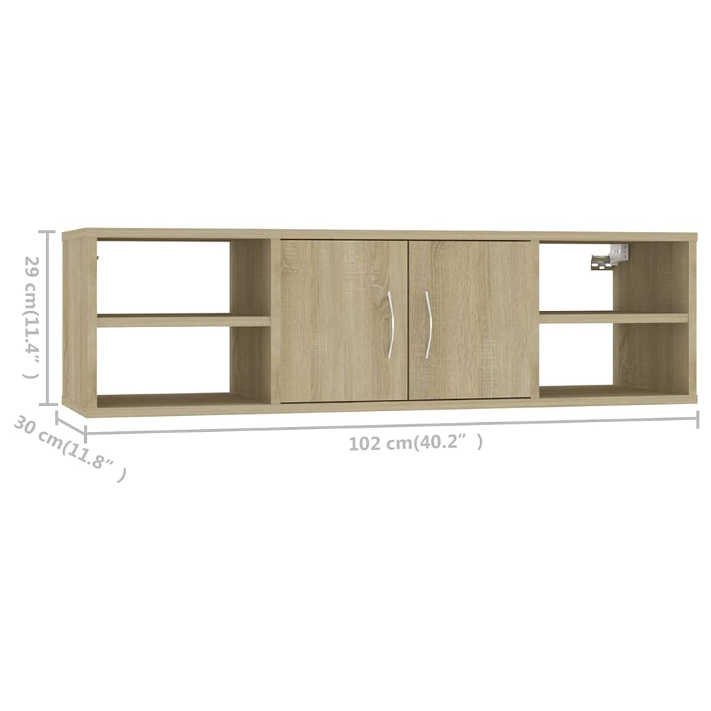 Estantería de pared de roble Sonoma, 102 x 30 x 29 cm, material de madera, estantería flotante, estantería de pared para dormitorio, salón, almacenamiento versátil