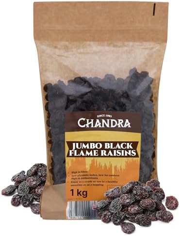 Chandra Whole Foods – Jumbo Black Raisins 1KG - Low-GI Jumbo Raisins for Snacking, Smoothies, Baking & Cooking - Gluten-Free & Vegan-Friendly Dried Grapes, Rich in Potassium & Antioxidants & Fibre