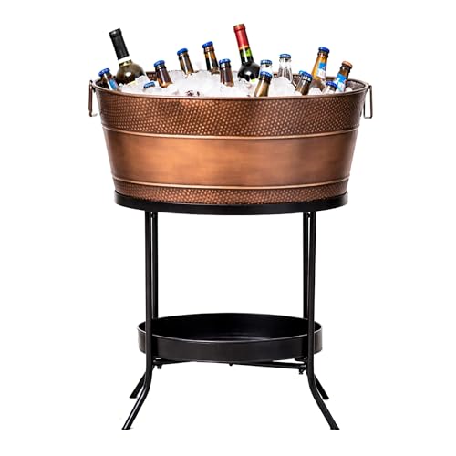 BREKX Heavy-Duty Large Copper Finish Ice Bucket with Stand for Parties