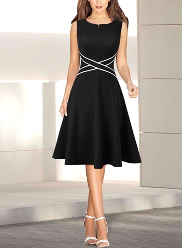 Image of VFSHOW Womens Front Zipper Work Business A-Line Dress Elegant Professional Office Career Church Fit and Flare Skater Dresses