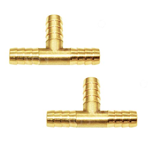 Joywayus 1/4" Brass Barb Tee Fittings T-Shaped 3 Ways Union 1/4" Id Hose Pipe Fitting With 6Pcs Stainless Steel Pipe Clamp For Water/Fuel/Air (Pack Of 2) #TOP1