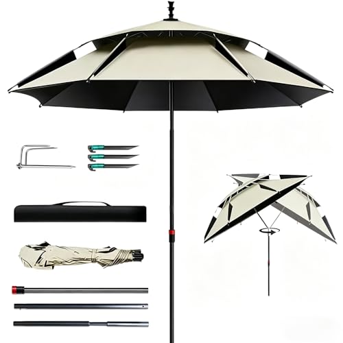 Shengou Parasol, strand, diameter 160 cm, met gazondak, 360 graden draaibaar, opvouwbaar, strandparasol, reisparasol met draagtas, tuinparasol, zonwering UV 50, parasol voor balkon, tuin, terras