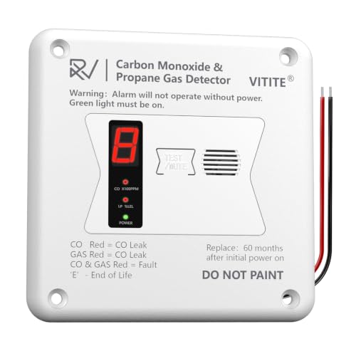 VITITE RV Carbon Monoxide & Propane Detector, Replacement for #31011, 2 in 1 Dual CO/LP Gas Detector, Hardwired - VDC 12V, Flush Mount, White
