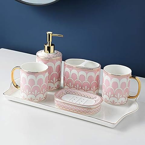 GUOZI Bathroom Accessories Set,5 Piece Bath Ensemble,Painted Ceramics,including Toothbrush Holder,2 Mouthwash Cups (350ML),lotion Bottle (500ML),a Variety Of Styles Are Available Cover