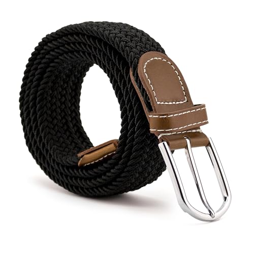 Cinturón trenzado extensible y elástico, Cinturón de tela elástica trenzada, Cinturón de tejido elástico, Cinturón ajustable trenzado, Ajuste flexible, Color negro, 110 cm
