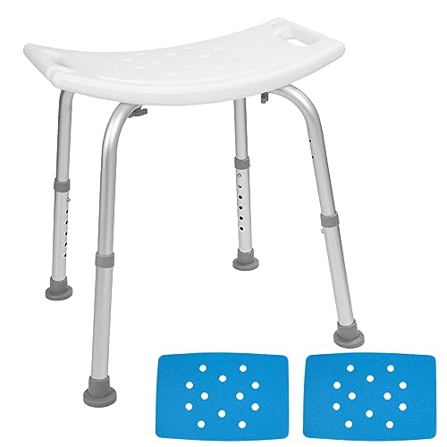 Sanesuline お風呂椅子 シャワーチェア シャワースツール 軽量 障害者 浴室イス 風呂イス 高齢者 妊婦入浴補助用具 6段階高さ調整可能 耐荷重130kg 滑りにくいゴム脚キャップ付き 背もたれなし クッションシートブルー