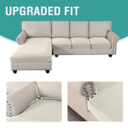 Livego Sectional Couch Covers 4 Pieces Sofa Seat Cushion Covers L Shape Separate Cushion Couch Chaise Cover Elastic Furniture Protector For Both Left/Right Sectional Couch (Ivory, 4 Seater) #TOP6