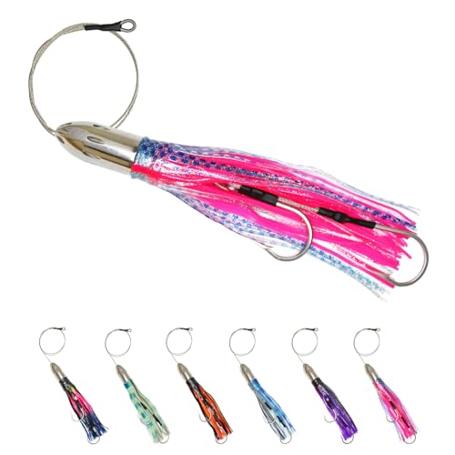 VIKETECH 12 18.5oz Stainless Saltwater Fishing Trolling Lure for Marlin Tuna Mahi Mahi Wahoo Sailfish Deep Sea Offshore Big Game Trolling Lures Included Mesh Bag (Pink 12.4in/18.5oz)