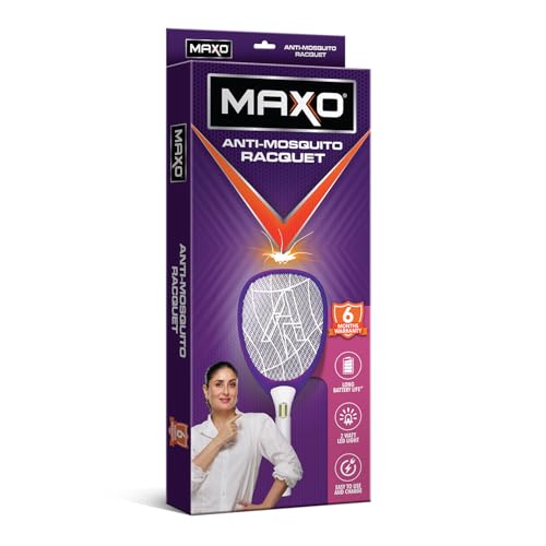 Image of Maxo Anti Mosquito Racquet with 2-watt LED Light | Light-Weight Instant & Effective Mosquito Control Bat for a Safer Home | 350 maH Long Life Battery | Warranty: 6 Months Warranty