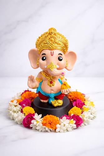 Image of Ganesh Idol for Car Dashboard, Cute Lord Ganesha Murti for Home Decor, Office Table, Dashboard Decoration, Spiritual Gift, Resin Figurine | Car Dashboard & Home Decor, Premium Ganpati Murti, Gold Finish, Small Lord Ganesha Statue