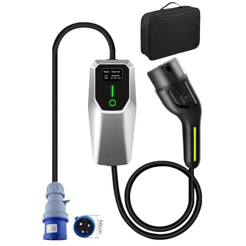 AWESAFE Cargador Coche Eléctrico, Cargador EV Tipo 2 de 7.2KW con Corriente Conmutable 8A-32A, con Pantalla, Carga Temporizada, Acepta Voltaje Doméstico 250V,Cable Carga Coche Electrico, 8 Metro