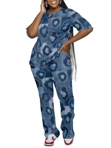 ZCC Womens Tracksuit Casual Set Women Blue Abstract Print Two Piece Outfit Airport Travel Comfy Loungewear