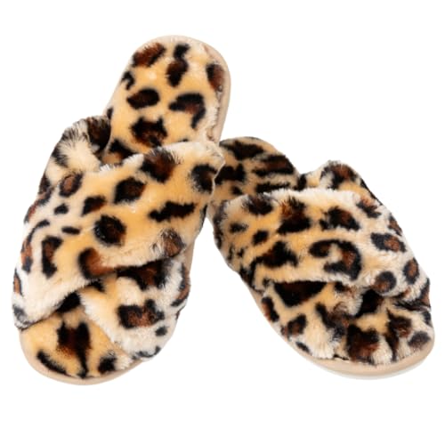 Image of Enteer Women's Slipper Memory Foam Cross Band Fuzzy Slippers Open Toe Cozy House Slippers Cozy Plush Bedroom Indoor Outdoor