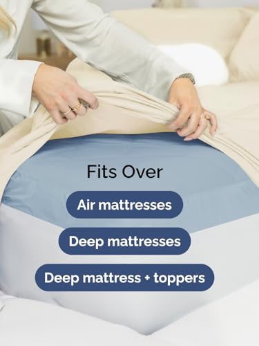 Image of Extra Deep Queen Sheet Set - 6 Piece Breathable Cooling Sheets - Off White | Hotel Luxury Bed Sheets Set, Easy & Secure Fit, Ultra-Soft, Wrinkle & Fade Free, Comfy Sheets Set with Extra Deep Pockets