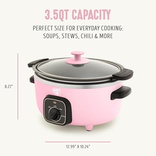 Image of GreenLife 3.5QT Slow Cooker, PFAS-Free Non-Toxic Ceramic Nonstick Removable Interior Bowl, Programmable, Keep Warm, Stovetop & Oven Safe Pot, Dishwasher Safe Crock & Glass Lid, Pink