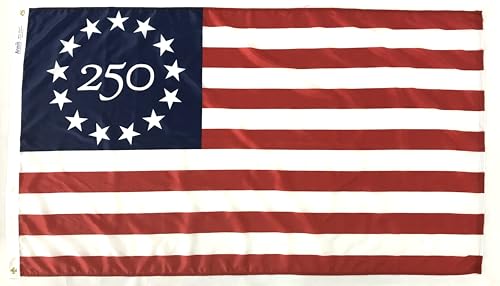 USA 250th Anniversary Betsy Ross Edition 3ft x 5ft Printed Nylon Flag | Patriotic American Flag for Home Yard Events Historic Displays | Lightweight Fabric for Indoor Outdoor Use