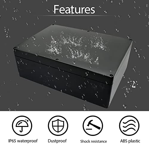 Image of Project Box IP65 Waterproof Dustproof Junction Box ABS Plastic Enclosure Box for Electronics Black Outdoor Project 11.4 inchx 8.2 inchx 3.9 inch(290 x 210 x 100mm)