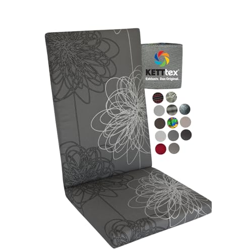 KETTtex Comfort Auflage Hochlehner Anthrazit Floral I Gartenstuhl Polster 120x50x4cm I KTH2 Sitzauflage weich & hautfreundlich I robuste Stuhlauflage I pflegeleichtes Sitzkissen I Dessin 8519