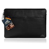 Fa.Volmer ® 13,3 Zoll Laptop Hülle aus edlem Rindleder - schwarz - mit Metall-Reißverschluss - gepolstert - Innenmaße: 34x24x3cm (Black, 13.3 Zoll)
