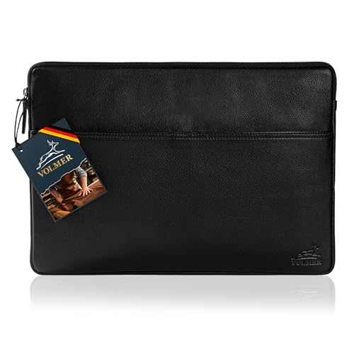 Funda para portátil de piel auténtica negra de 13,3 pulgadas duradera