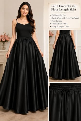 Image of Tishani Satin Full Circle Umbrella Cut Floor Length Skirt with Free Size