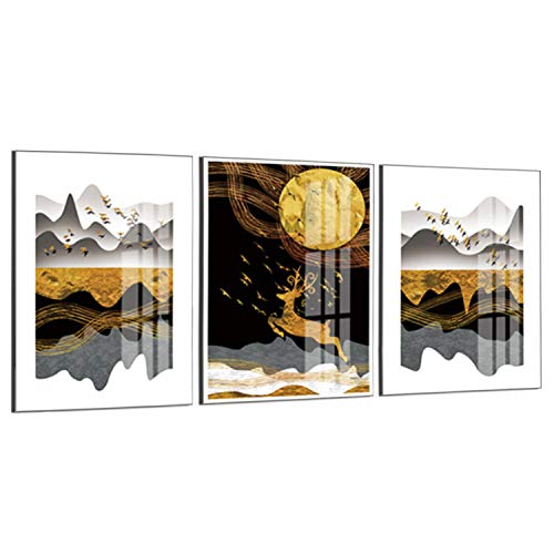 Set of 3 Elk Wall Decor Hills Moonlight Abstract Canvas Print Art Photos 12x16 inch Minimalist Wall Art for Living Room Bedroom Hotel Decoration, No Frame