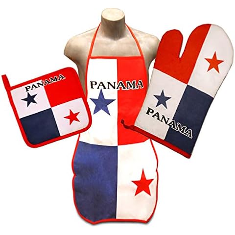 JAVI Sports Panama Flag Kitchen & BBQ Set w/Apron, Oven-mitt & Pot-holder Panamanian Cover