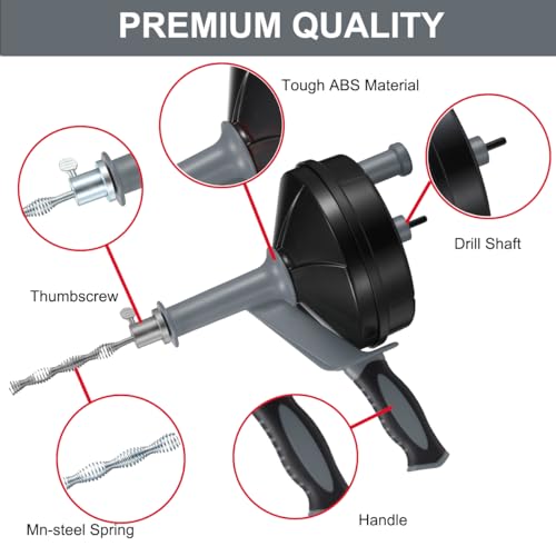 Image of Drain Auger, Clog Remover with Drill Adapter, 25 Feet Flexible Plumbing Snake Use Manually or Powered for Kitchen,Bathrom and Shower Sink, Comes with Gloves(Gray)