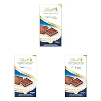 Lindt No Sugar Added Milk Chocolate Block 100g (Pack of 3)
