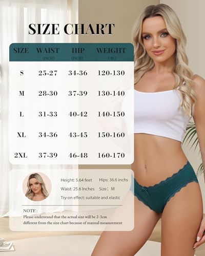 Image of Aijolen Women's Cotton Bikini Underwear Soft Low Waist Panties Cheeky Lace Underpants S-XXL