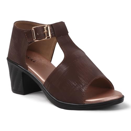 Image of Denill Fancy & Comfortable Brown Heel Sandal with Ankle Strap for women & Girls