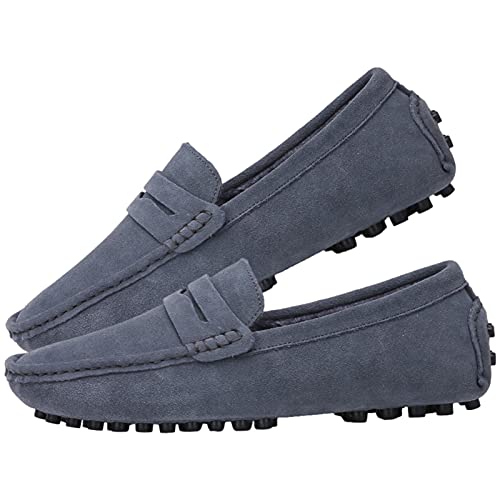 Image of ANUFER Men's Suede Leather Penny Loafers Comfort Driving Shoes Moccasin Slippers