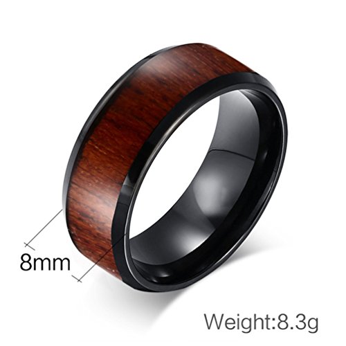 ALEXTINA Men's 8MM 2 Tone Tungsten Carbide Wedding Engagement Ring Wood Inlay Beveled Edge High Polish Size 8