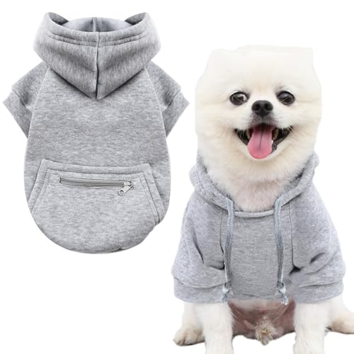 Jecikelon Winter Dog Hoodie Sweatshirts with Pockets Warm Clothes for Small Dogs Chihuahua Coat Puppy Custume Clothing (XX-Small, Y02-Grey)