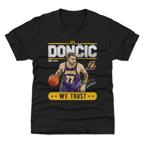 500 LEVEL Luka Doncic Los Angeles Lakers Youth Shirt - Luka Doncic Los Angeles Lakers Trust WHT (Tri Black, 10-12Y Large)