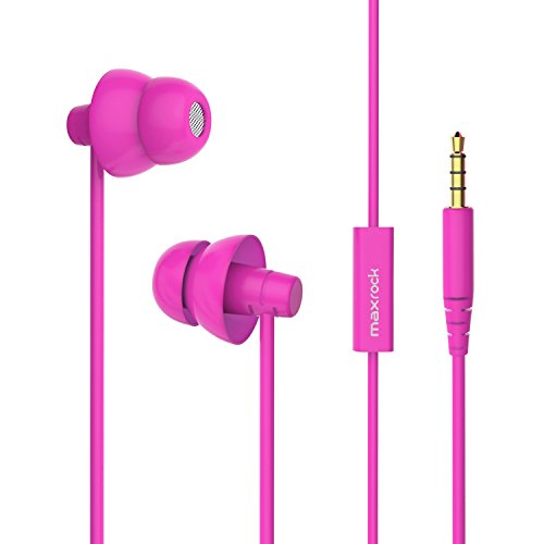 MAXROCK (TM Super Mini Total Soft Silicon Earbuds Headphones with Mic Music Sleep Choice for Cellphones Ipad Tablet Mp3 Laptop and Most 3.5mm Audio Player (Pink)