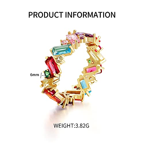 Kemstone Colorful Dainty Cubic Zirconia Rainbow Square Zircon Statement Ring For Women #TOP6