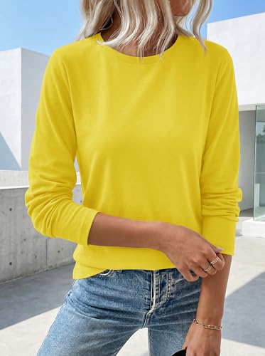LaGracia Womens Long Sleeve Shirts Cotton Crewneck Long Sleeve T-Shirts Tops Basic Lightweight Soft Tee Shirts Spring Fall Outfits 2026 Yellow XL — view 2