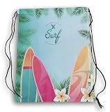 Show-Offs Ladies Cinch Drawstring Bag for Gym, Pool, Library, and More - 13.75 x 18 Inches (Surfboards)